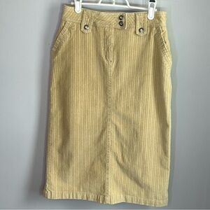 Sears Tan Midi Length Corduroy Pencil Skirt with Rhinestone Buttons Size S